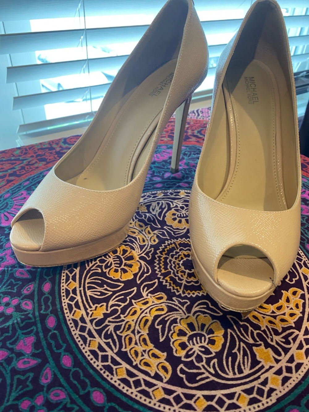 Michael Kors Cream Peep-Toe Platform Stiletto Pumps